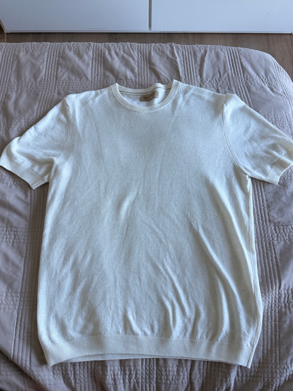 Falconeri Men’s Unisex Linen Cotton Knit T-Shirt Natural Ecru Size S